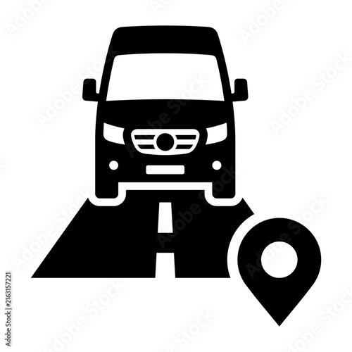 Van icon. Commercial vehicle. Delivery driver. Van rental. Business. Vector icon isolated on white background.