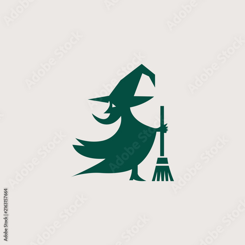Obraz na płótnie Minimalist green witch silhouette icon