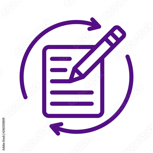 Cuadro en lienzo Purple outline icon of a pencil writing on a document surrounded by a circular r