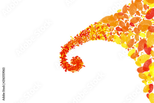 Obraz na płótnie Warm, colorful, artistic, stylized, vibrant autumn leaf swirl isolated on transp