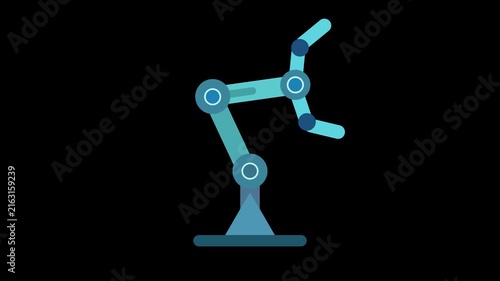 Cartoon Industrial robot arm factory automation animation with Alpha Channel transparent background loop 4K.