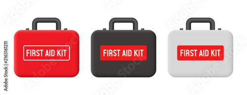 First aid kit. Vector 3d icon set. Hand drawn vector
