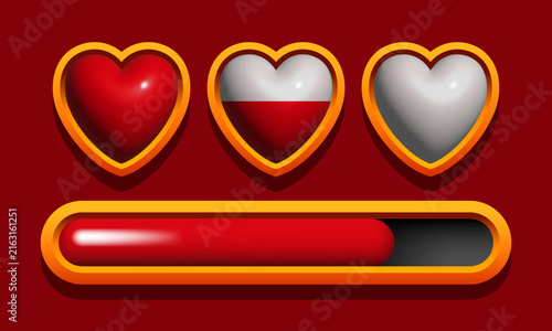 Health point bar. Design elements for video games. Vector 3d icon set