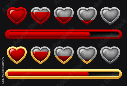 Health point bar. UI elements for video games. Vector 3d icon set