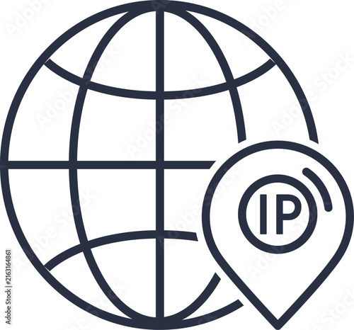 Network pin marks an IP address on vector icon, great for tech dashboards, hosting cybersecurity, VPN or proxy server
