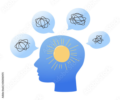 A calm, clear mind sits at the center of this vector illustration while negative emotions swirl around it, inner peace