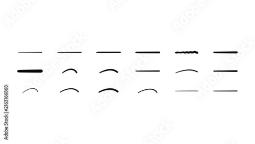 Collection of hand-drawn black ink lines, strokes, and curves isolated on a white background, featuring various thicknesses and textured edges