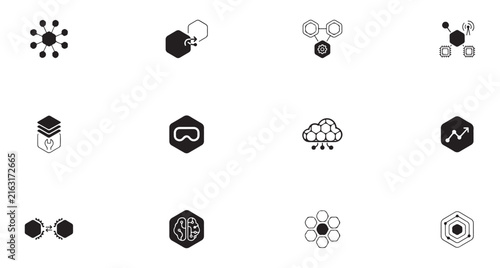 Molecular Structures Icon Set, Scientific Illustration, Chemical Compounds, Research Design, Abstract Symbolism