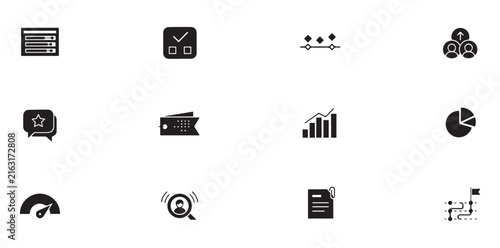 Business Icon Set with Charts, Graphs, and Communication Symbols. Modern Minimalist Design for Website or App Interface