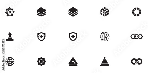 Icon Set with Various Abstract Symbols, Geometric Shapes, and Minimalist Design Elements