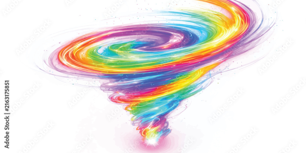 Fototapeta premium Colorful rainbow tornado swirl vortex on a clean white background with abstract rotation illustration isolated background centrifugal movement artistic creative decoration spectrum