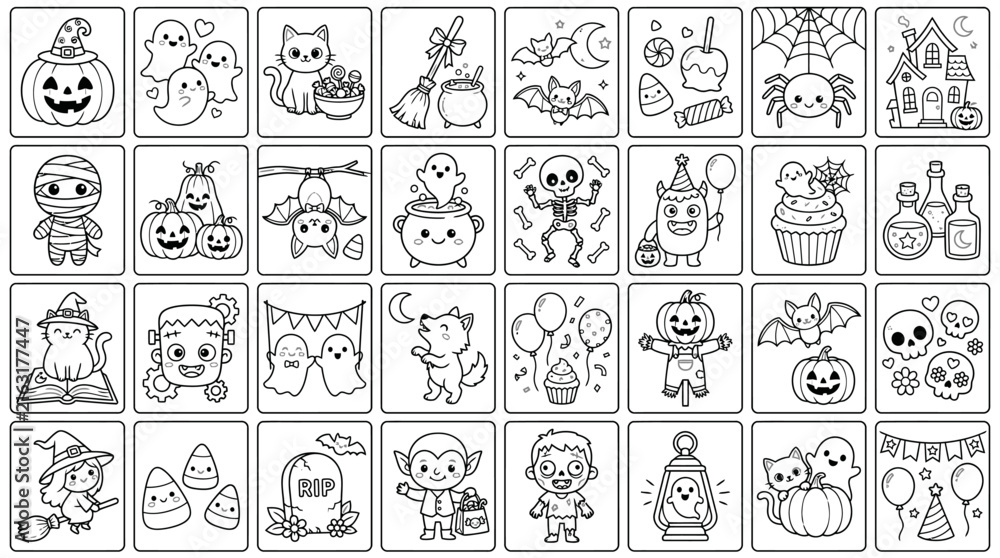 Obraz premium Charming halloween icon collection a delightful set of spooky and festive illustrations for your autumn projects and designs