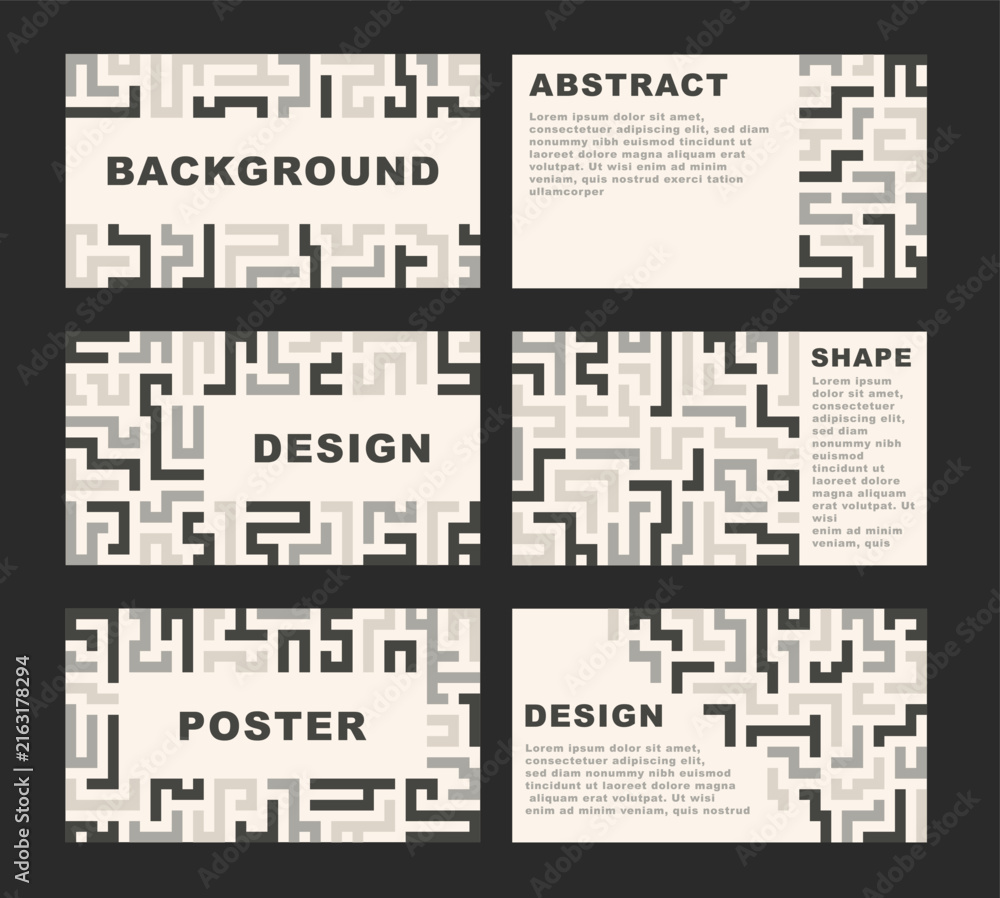 Fototapeta premium set of abstract maze line labyrinth poster background with square. seamless colorful elements pattern, abstract geometric shapes collection. trendy set of black geometric abstract shapes, design for b