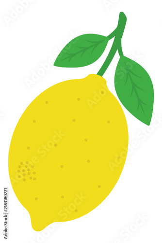 Stylized yellow lemon with green leaves. Citrus fruit. vector illustration Tropical fruit Flat style
