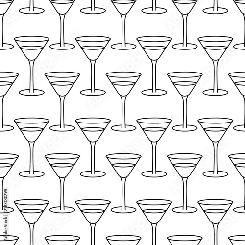 Martini glass. Seamless vector pattern Endless background of glass wine glasses Colorless background