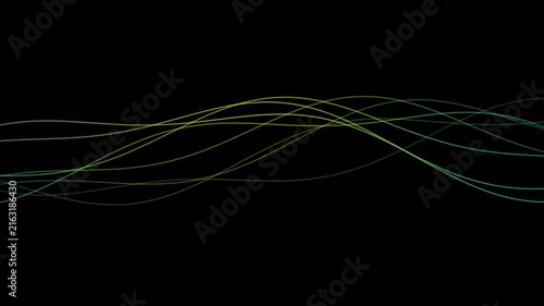 Abstract Glowing Wave Lines Motion Graphics, Seamless Flowing Green Cyan Gradient Audio Waveform Animation on Black Background