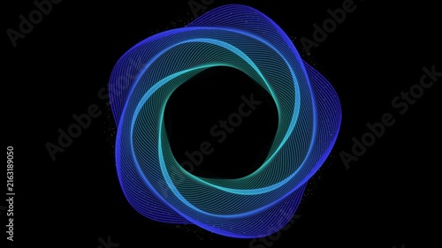 Abstract Cyan Blue Spirograph Line Frame Loop, Geometric Flower Wave Ring Motion Graphics Animation on Dark Background