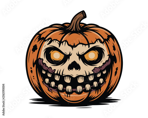 Принти на полотні Zombie Pumpkin vector illustration isolated on white background