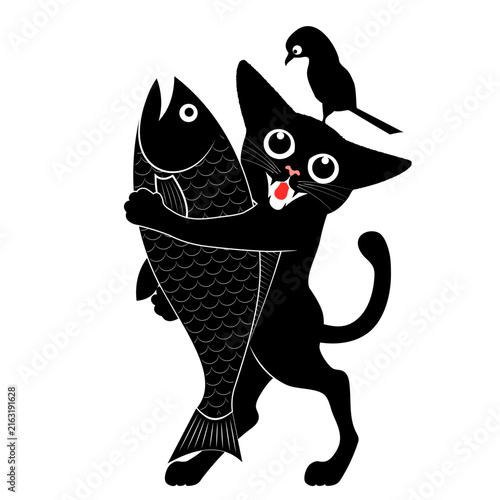 Cat with fish vector illustration