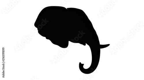 Minimalist black elephant head silhouette isolated against clean white background for creative graphic design projects with profile centered
