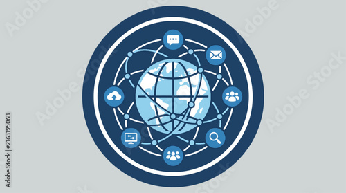 Global Network Communication Earth Icon Design.