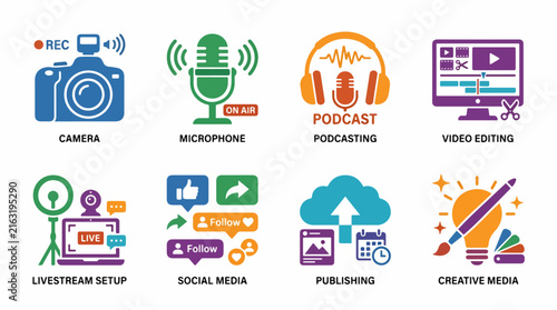 Digital media icons for creative professionals.
