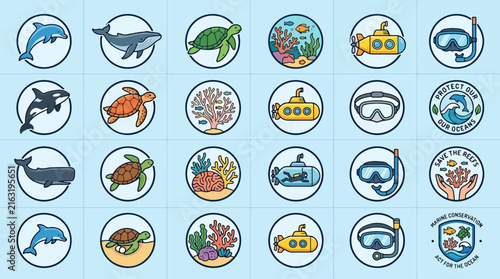 Set of ocean animal icons.