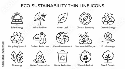 Eco Sustainability Thin Line Icons.