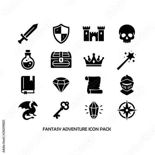 Obraz na plátně Fantasy adventure icon pack silhouette symbols for game design and roleplaying i