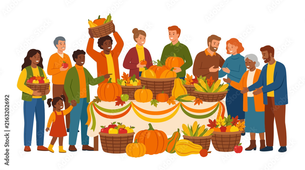 Fototapeta premium Diverse People Celebrating Autumn Harvest Festival