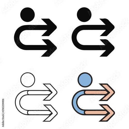 Set of wheelchair accessibility icons with directional arrows for inclusive design and universal symbols