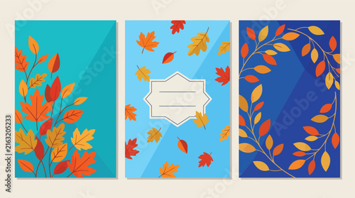 Autumn Leaves Greeting Card Templates Vector Collection