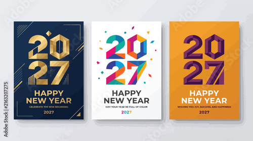 Happy New Year 2027 Greeting Card Templates Vector Collection