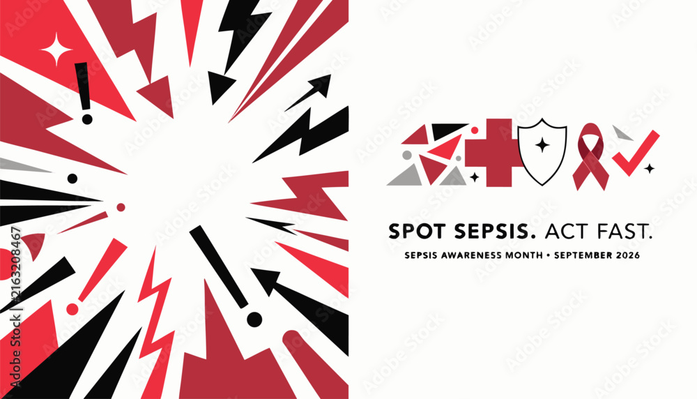 Fototapeta premium Sepsis awareness month graphic design featuring red and black geometric elements