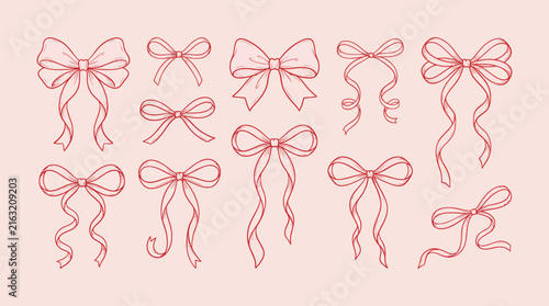Hand-Drawn Bows and Ribbons Line Art Vector Set