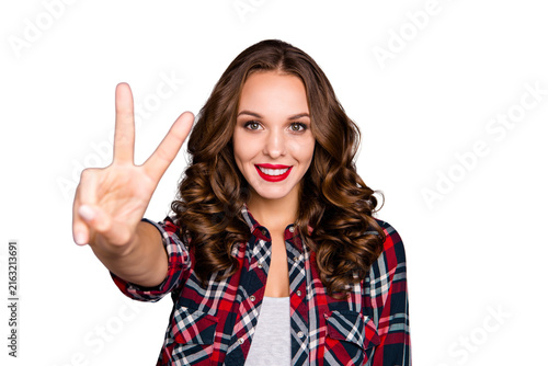 Фотография Close-up portrait of nice cute attractive charming pretty winsome cheerful cheer