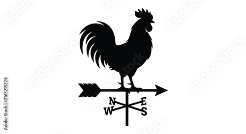 Bild auf Leinwand Rooster weathervane atop a compass rose black silhouette