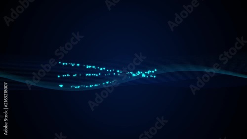 Abstract Blue Digital Wave Lines Motion Graphics, Animated Glowing Particles Data Stream Loop on Dark Background
