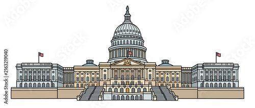 Government Building with Dome and Columns, Isolated