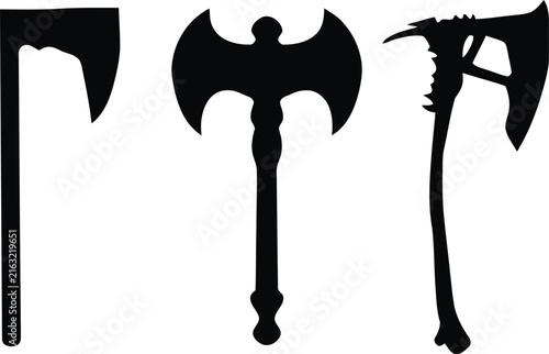 Axe icon Set, A Black Silhouette of Firefighter Axe Set, Woodcutting icon Set.