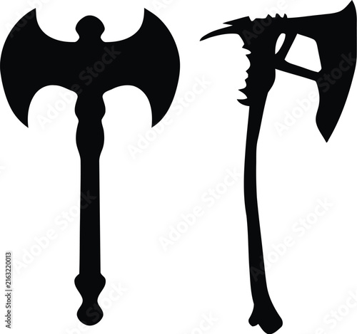 Axe icon Set, A Black Silhouette of Firefighter Axe Set, Woodcutting icon Set.