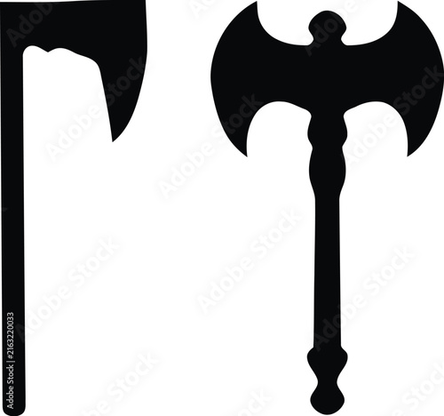 Axe icon Set, A Black Silhouette of Firefighter Axe Set, Woodcutting icon Set.