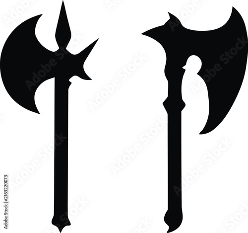 Axe icon Set, A Black Silhouette of Firefighter Axe Set, Woodcutting icon Set.