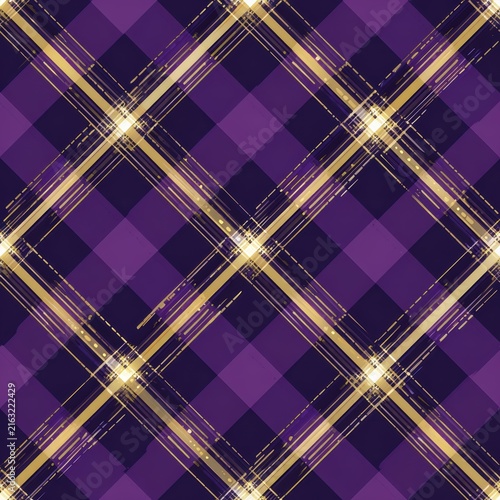 Purple gold plaid checkered seamless pattern
