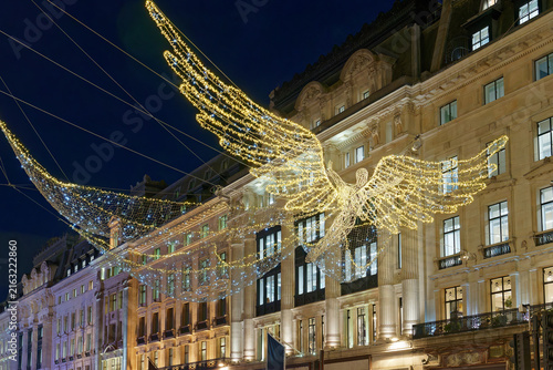 Canvas Print Christmas in London xmas lights decoration angel in Regent Street