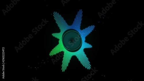 Abstract Neon Green Blue Circular Audio Spectrum Motion Graphics, Animated Music Equalizer Waveform Loop on Black Background