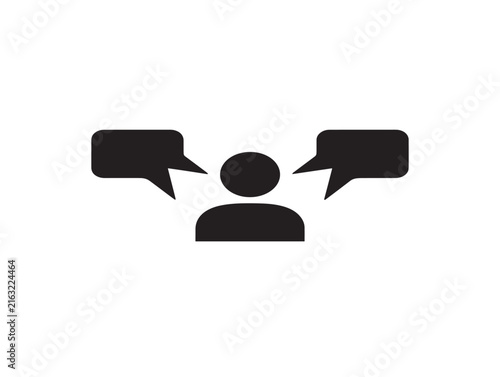 Person with speech bubbles icon. User communication and feedback symbol for UI design.
