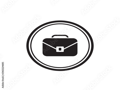 Briefcase icon in circle frame. Business bag symbol for corporate identity and web UI.
