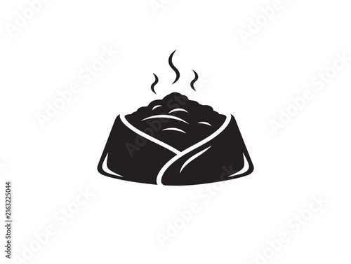 Biryani bowl icon. Steaming rice dish silhouette for restaurant menu or food logo design.