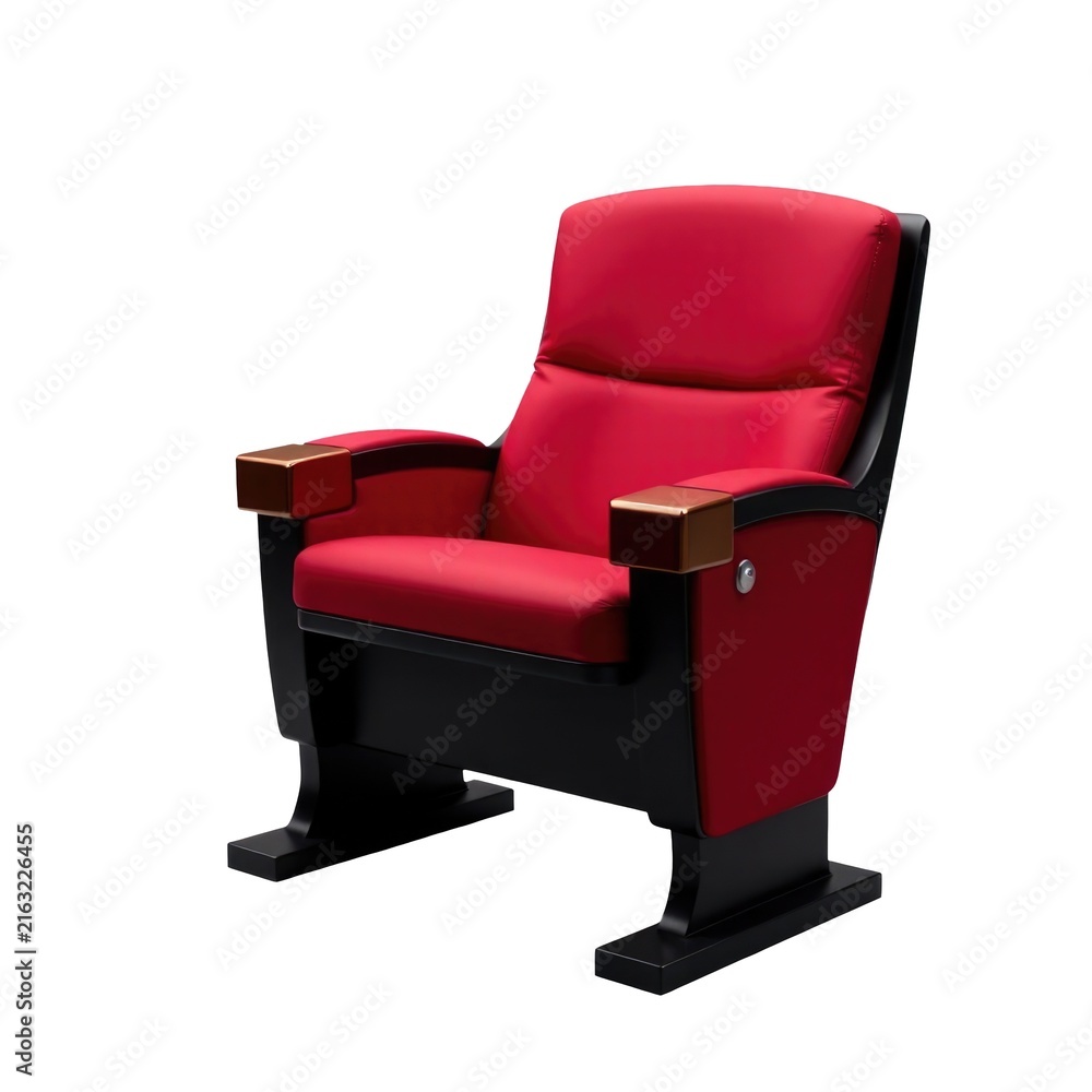 Obraz premium A simple yet elegant red chair featuring a wooden armrest